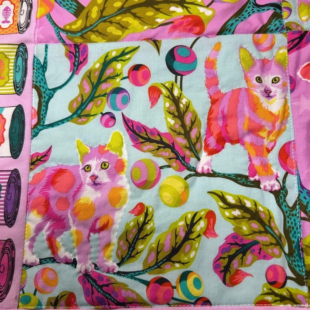 Quilted Cushioned Handmade Cat Kitten Pet Tula Pink Bowl Mat